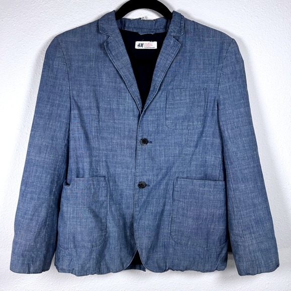 H&M Other - H&M Boys Chambray Blue Blazer Two Button Front Pockets Classic Style Youth 13-14